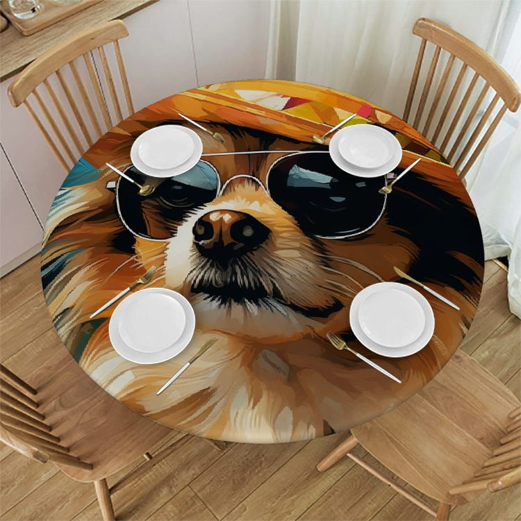 JEUXUS Outdoor Tablecloth with Umbrella Hole and Zipper Watercolor Dog