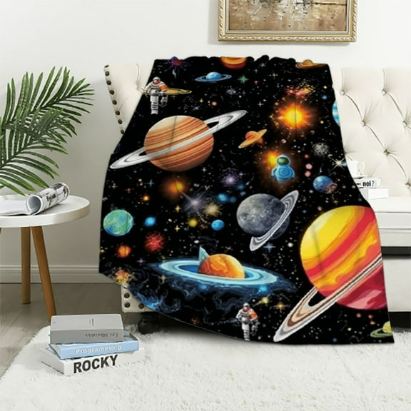 JEUXUS  Outer Space Blanket Kids Blanket for Boys Gifts Constellation Solar System Blanket Ultra Soft Galaxy Rocket Planet Blanket for Kids Birthday for Bed Couch Sofa Living Room Decor