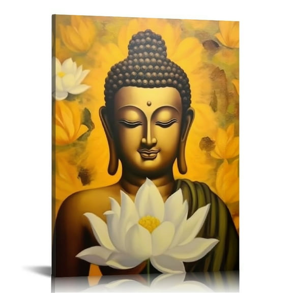 JEUXUS Painting Lotus Buddha Bedroom Decorative Wall Art on Canvas Wall Picture by Digital White Oil Classical Art Canvas Painting Posters And Prints Wall Art Pictures for Bedroom Decor 16x20 inch