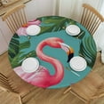 thumbnail image 1 of JEUXUS Palm Leaf Flamingo Animals Round Fitted Table cover with Elastic Edge Spring Summer Table Cover Waterproof Wipeable Table Cloth Linen for Indoor Outdoor Camping, 1 of 7
