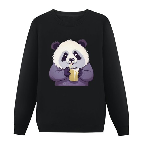 JEUXUS Panda Bear Coffee Drinking Funny Panda Drink Coffee Caffeine Pullover