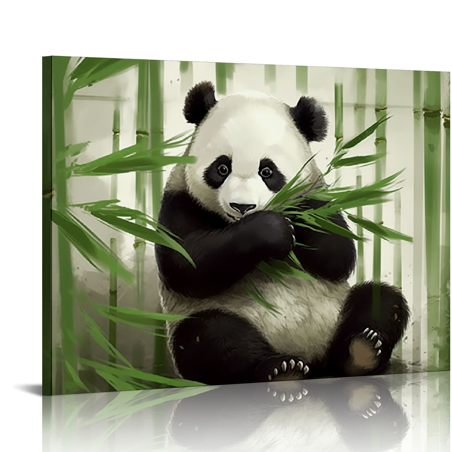 JEUXUS Panda Canvas Wall Art Animals Painting with Bamboo Flowers Cute ...