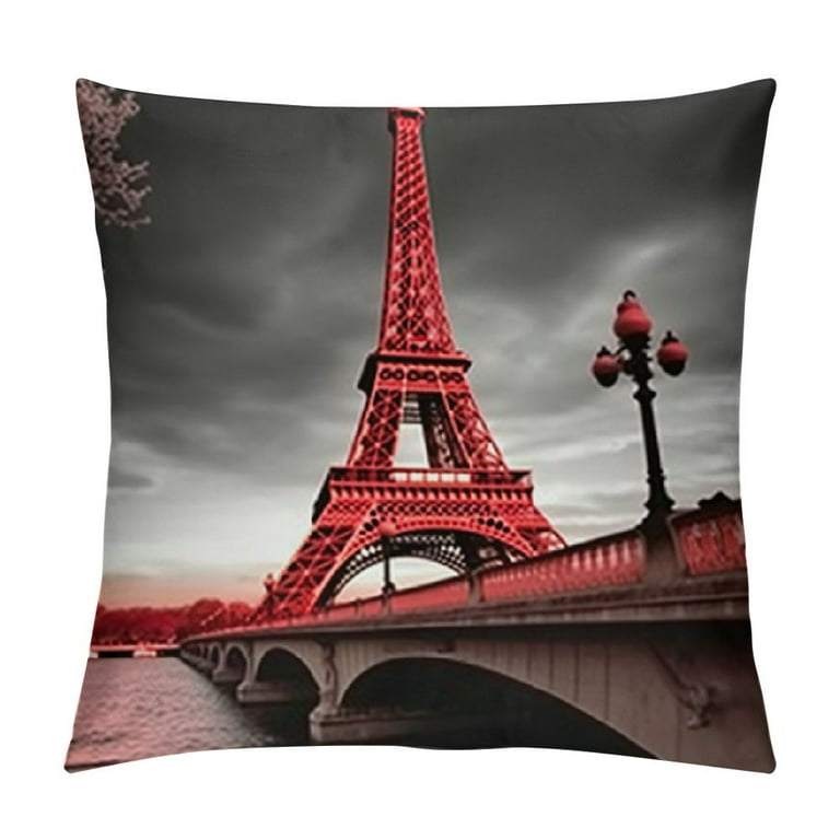 RUIYC Paris Pillow Covers Vintage France Street Red Umbrella Eiffel Tower Throw Pillow Cases European Bridge Print Cushion Cover Home Sofa Decor Walmart