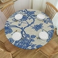 thumbnail image 1 of JEUXUS  Pastoral Round Tablecloth, Vintage Linen Fabric Washable Table Cloth, Farmhouse Indoor&amp;Outdoor Table Cover for Patio Table, Picnic, Dining Room(Blue Flowers, Round Dia) White, 1 of 7