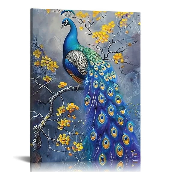 JEUXUS Peacock Canvas Wall Art Peacock Picture Wall Decor Purple Peacock Prints Framed Modern Artwork for Home Living Room Bedroom Bathroom