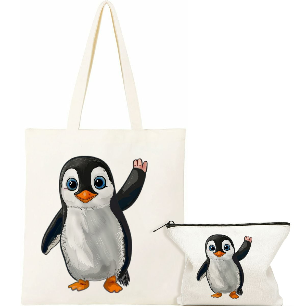 JEUXUS Penguin Lovers Penguin Canvas Tote Bag for Women - 2 Pcs Cute ...