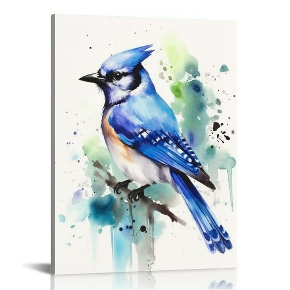 JEUXUS Perched Blue Jay Wall Art by Eric Sweet | Bird Decor, Blue Bird Art, Bird Watercolor | Art Print of Blue Jay Bird