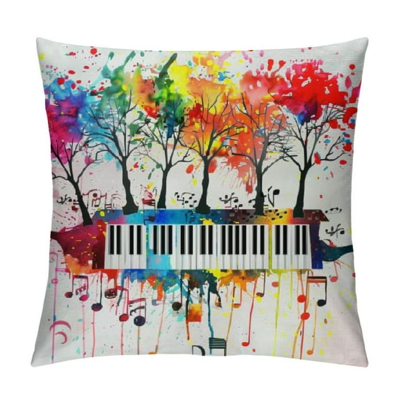 JEUXUS Piano Keyboard with Trees Musical Notes Pillow Covers Throw Cushion Covers Square Pillowcase Decorative Throw Cover Pillows for Decor Sofa Bedroom Car