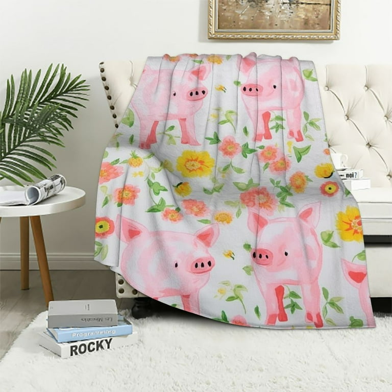 JEUXUS Pig Blanket Cute Pink Pigs Pattern Blanket Super Soft Plush