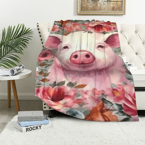 JEUXUS Pig Blanket and Throws Cute Cartoon Pig Throw Blankets Pig Decor Soft Cozy Plush Warm Flannel Bedding Blanket Gifts for Pig Lovers Girls Boys Kids Adults Couch Travel
