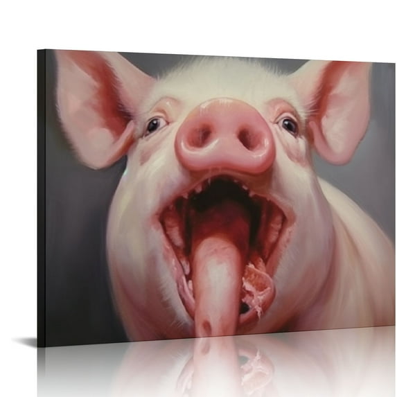 JEUXUS Pig Decor Pig Bathroom Decor Pink Pictures Cute Pig Canvas Animal Wall Art for Home Kitchen Bedroom Nursery, Pig Decor for Pig Lovers, Gallery Wrapped Stretched