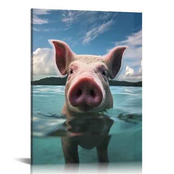 JEUXUS Pig Wall Art Canvas Wildlife Wall Decor Swimming Pictures on Canvas Wall Art for Home Office Decorations Living Room Bedroom Stretched and Framed Canvas Prints