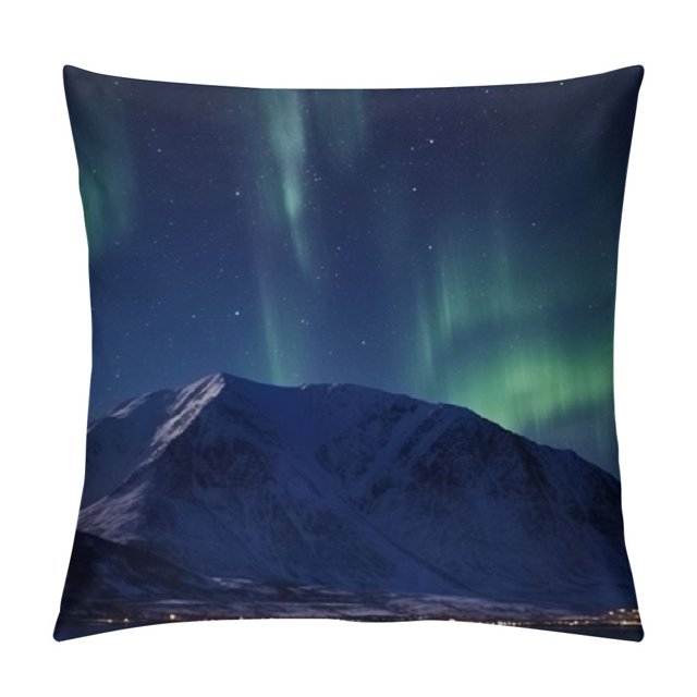 JEUXUS Pillow Case Atmosphere Blue Northern Lights Over Snow Covered