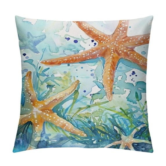 JEUXUS Pillow Case Ocean Beach Summer Starfish Short Plush Pillowcase White