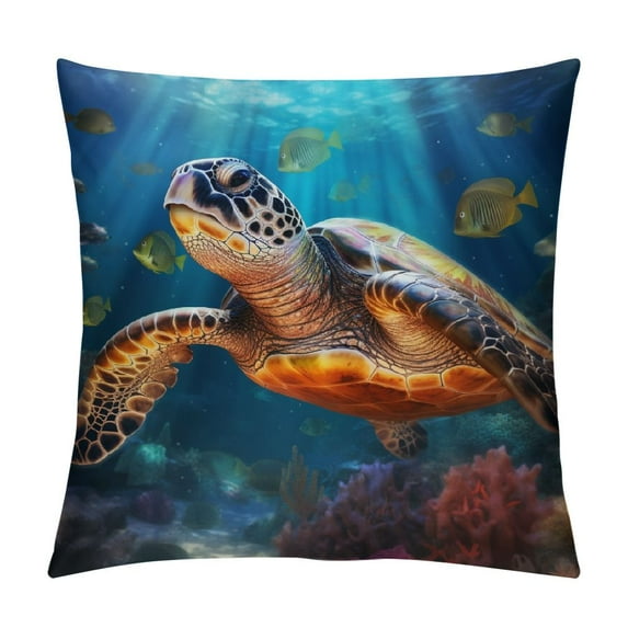RUIYC Pillow Cover Ocean Turtle, Underwater Sea Fish Coral Reef Turtle Decorative Square Pillowcases Cushion Cover for Sofa Bedroom Home Car Office