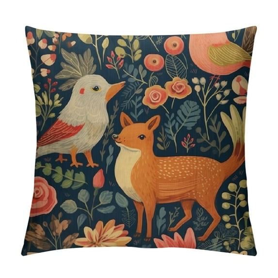 JEUXUS Pillow Covers Cartoon Forest Animals and Plant Owl Rabbit Fox Frog Pillow Case Cushion Cover for Home Decor Square Pillowcase