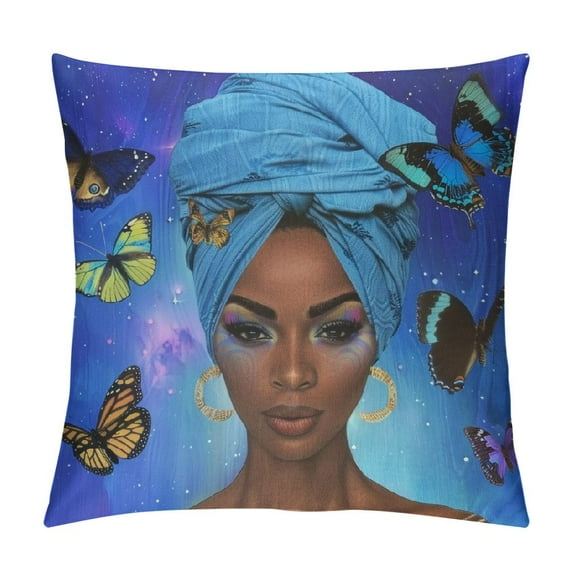 JEUXUS Pillow Covers Galaxy African Girl Decorative Throw Pillow Covers African American Woman Pillowcase Farmhouse Cushion Cases for Sofa Couch Outdoor Home Decorations