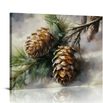 JEUXUS Pine Cone Canvas Wall Art – Christmas Print Pictures Winter Artwork for Home Décor