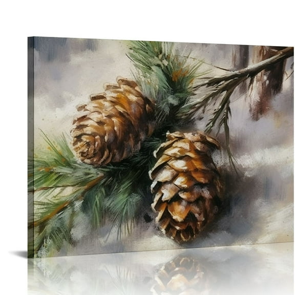 JEUXUS Pine Cone Canvas Wall Art – Christmas Print Pictures Winter Artwork for Home Décor