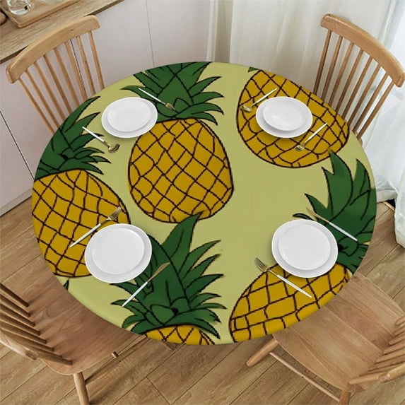 JEUXUS Pineapple Round Fitted Table cover, Waterproof Round Table Cloth with Elastic Edged Washable Table Cover for Indoor Outdoor, Medium