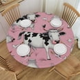 thumbnail image 1 of JEUXUS  Pink Cow Round Fitted Tablecloth Round Table Cover Wipeable Waterproof Table Cloth for Kitchen Dining Table Picnic Party Elastic Fitted Round Tablecloth, 1 of 7