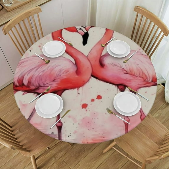 JEUXUS Pink Flamingo Lover Round Tablecloth Thicken Desk Cloth Washable Table Cover Table Cloth for Kitchen Daily Dinning Party Tabletop Decor