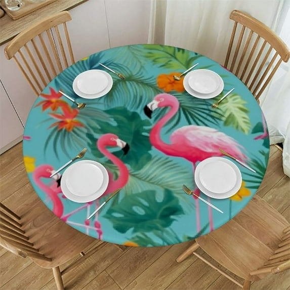 JEUXUS Pink Flamingo Round Tablecloth Circular Table Cover in Washable Polyester Great for Buffet Table Parties Holiday Dinner