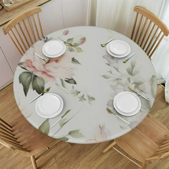 JEUXUS Pink Flowers Fabric Waterproof Tablecloth,Watercolor Oil-Proof Resistant Table Cover for Dining Table, Buffet Parties and Campin,