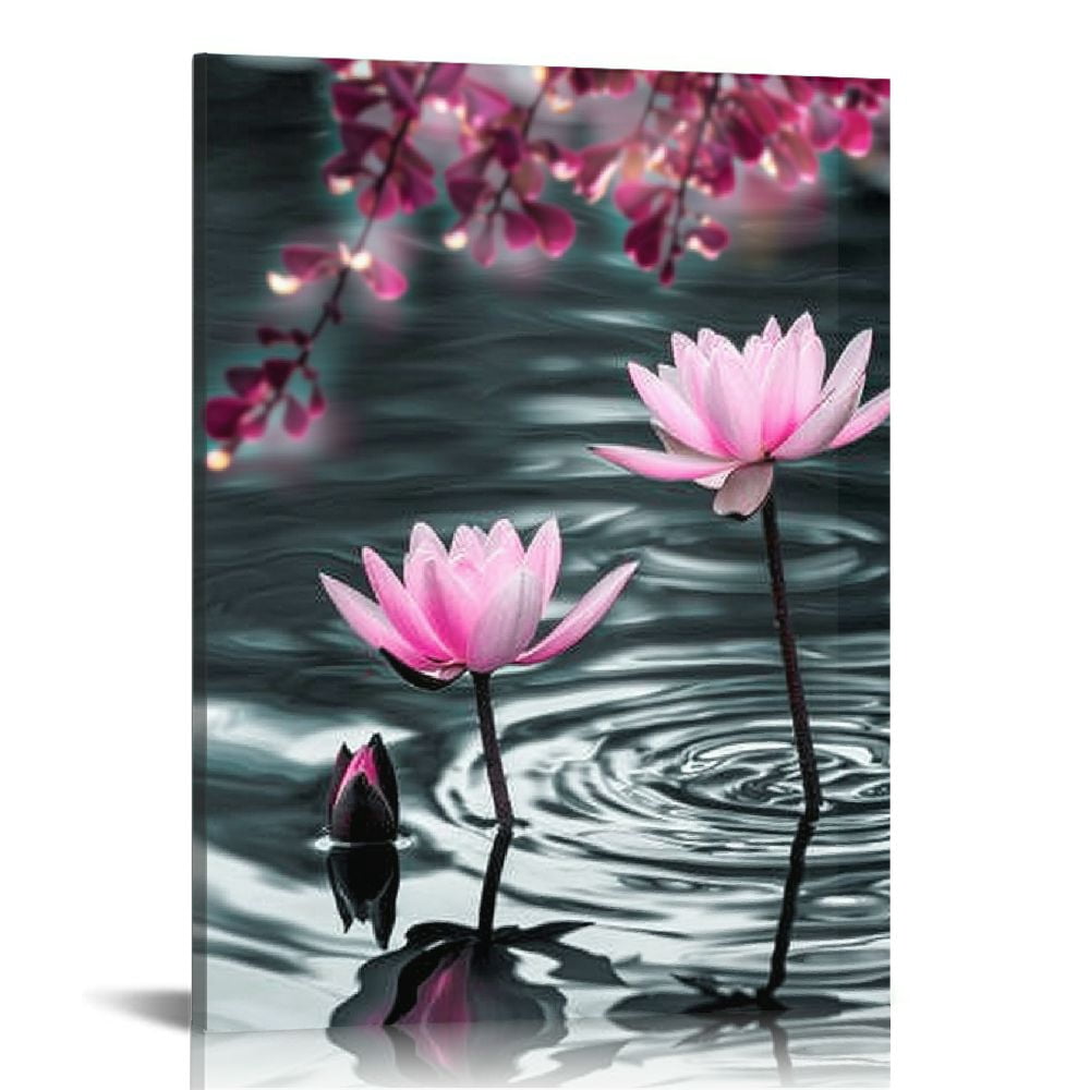 JEUXUS Pink Lotus Flower Wall Art Zen Floral Canvas Prints Water Lily ...