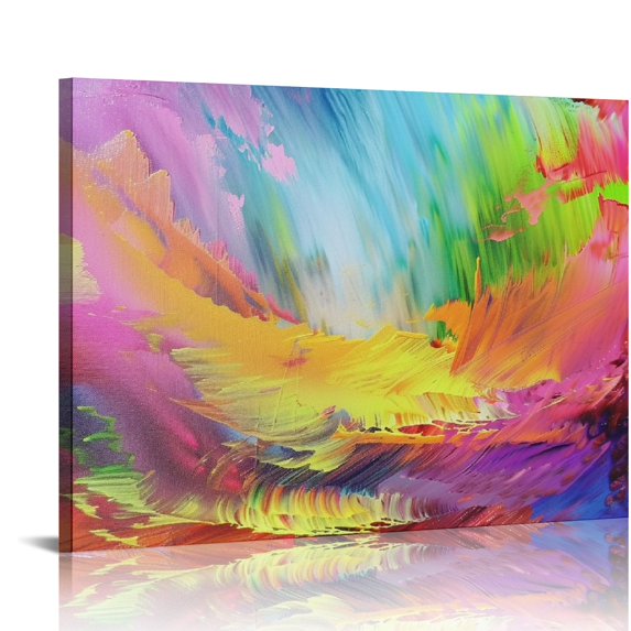 JEUXUS Pink Northern Lights Canvas Wall Art Girl Room Abstract Aurora Colorful Borealis Pink Artwork for Modern Living Room Bedroom Sofa Lobby Wall DecorFramed 20x16in