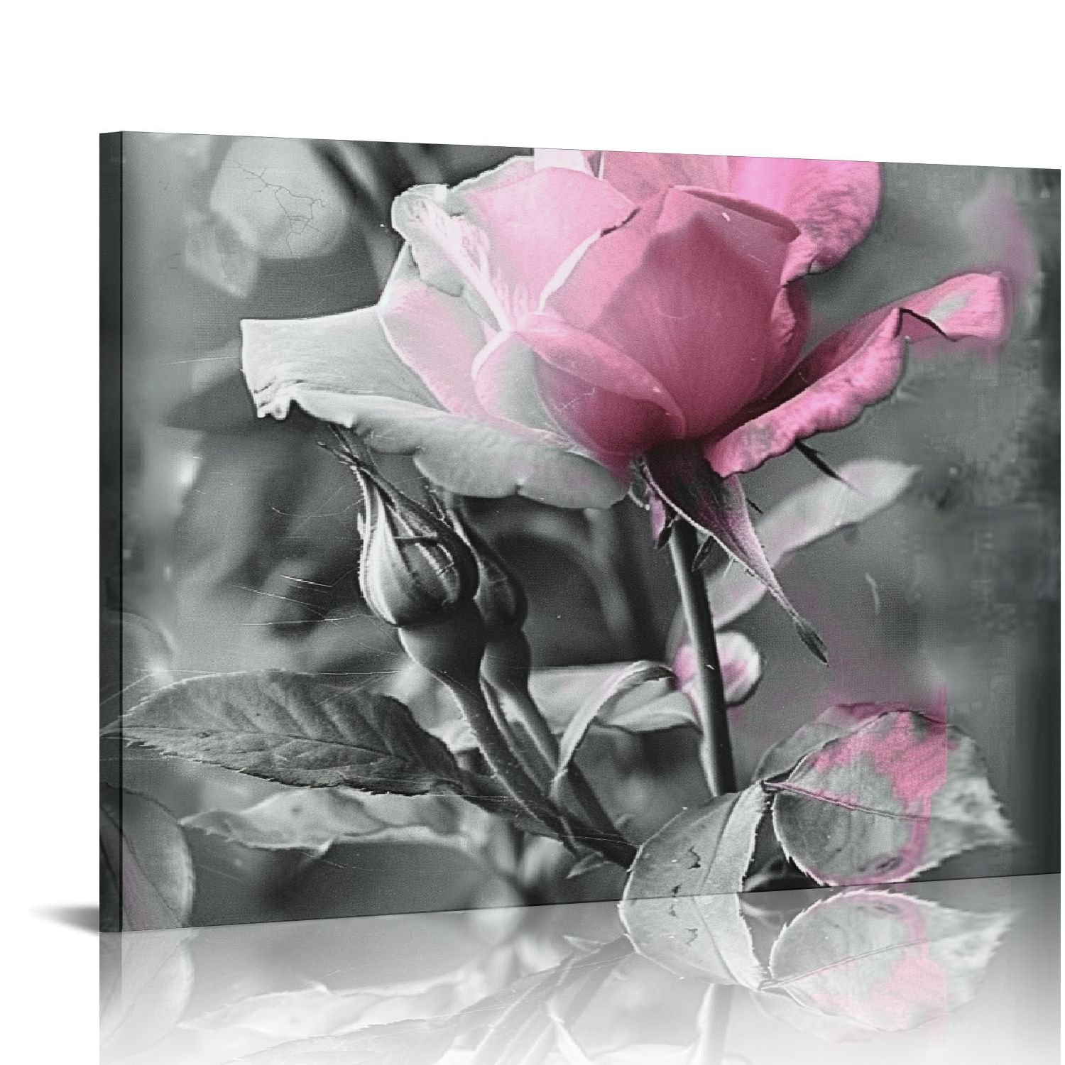JEUXUS Pink Rose Flowers Picture Decor Wall Art Girls Bedroom Floral ...