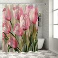 thumbnail image 1 of JEUXUS Pink Tulip Flowers Landscape Pictures Shower Curtain for Bathroom Decoration White, 1 of 6