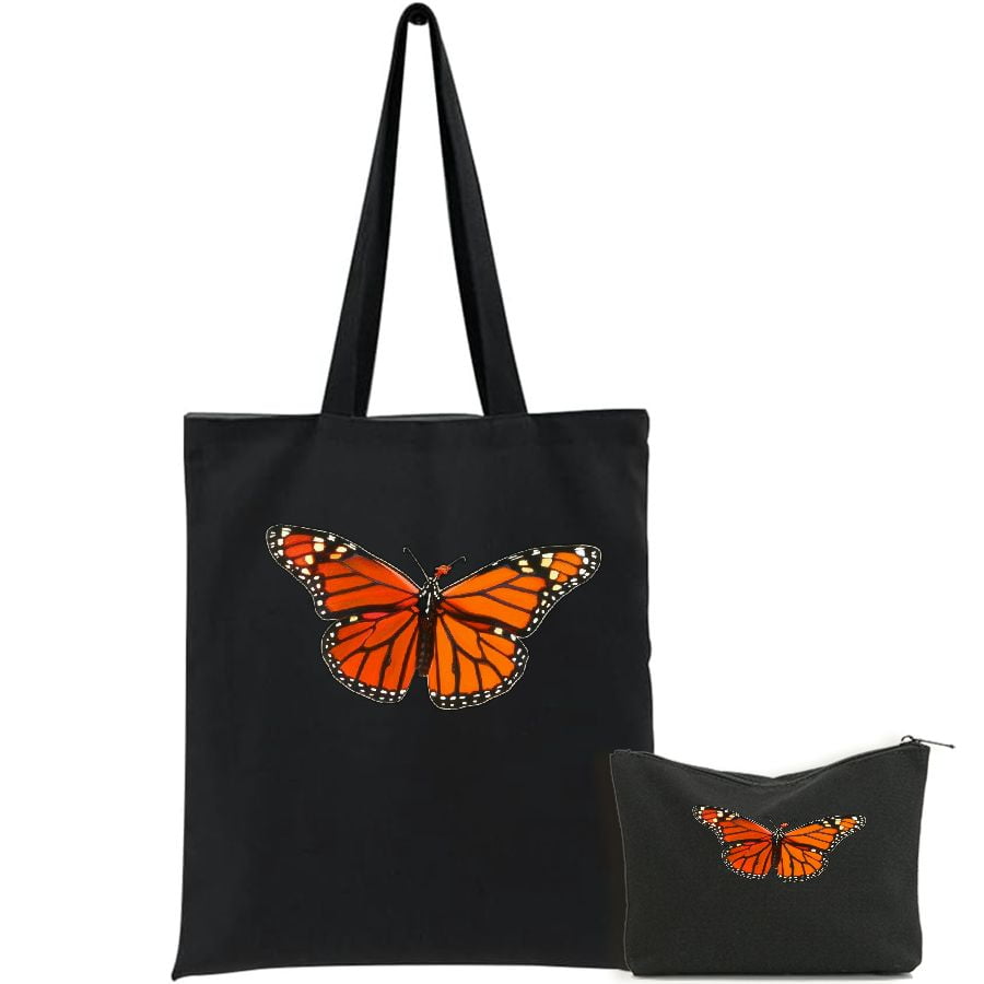 JEUXUS Plant Milkweed Lepidopterist Monarch Butterfly 2 Pcs Canvas Tote ...