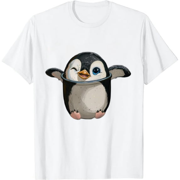JEUXUS Pocket Penguin Peeking Out Funny Penguin T-Shirt