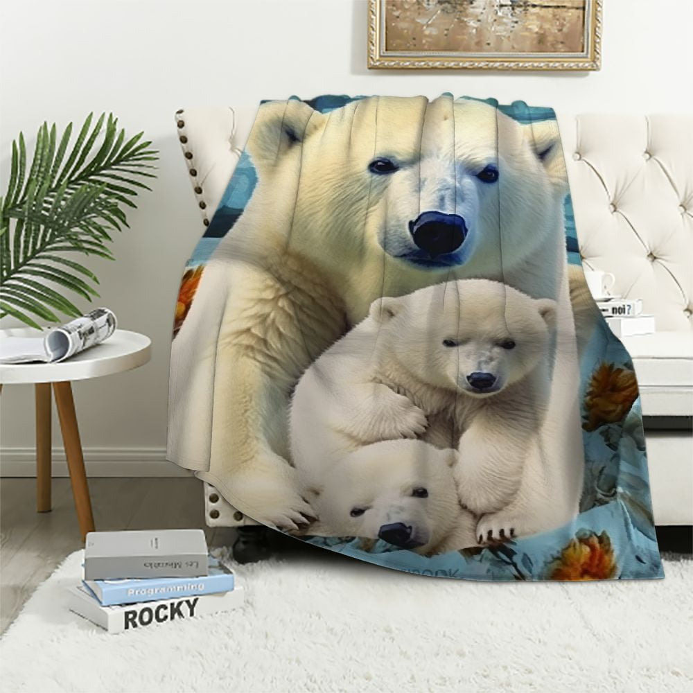 JEUXUS Polar Bear Throw Blanket Cozy Plush Cute Bears Flannel Ultra