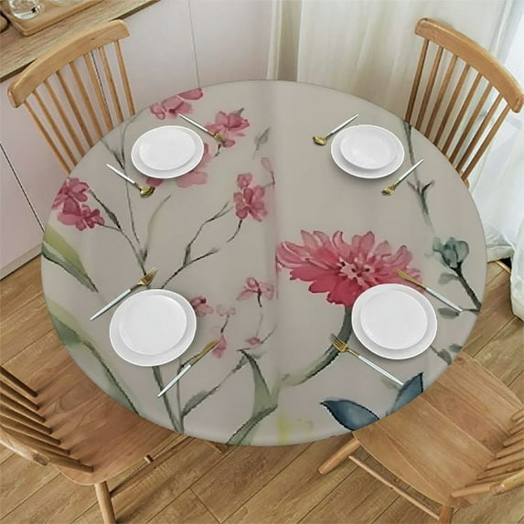 JEUXUS  Polyester Round Washable Reusable Waterproof Table Cloth - Watercolor Floral Table Cover for Spring/Summer/Easter Decoration