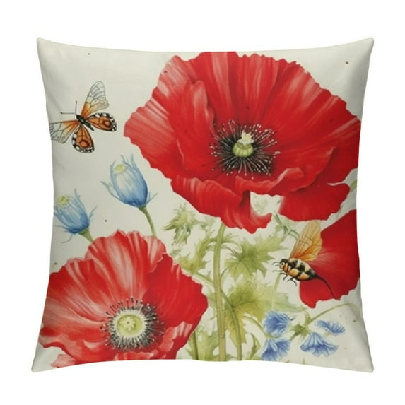 JEUXUS Poppy Floral Pillow Covers Spring Red Flowers Gifts Decorative Throw Pillow Cases Outdoor for Sofa Couch Bar Club Valentines Day Decor