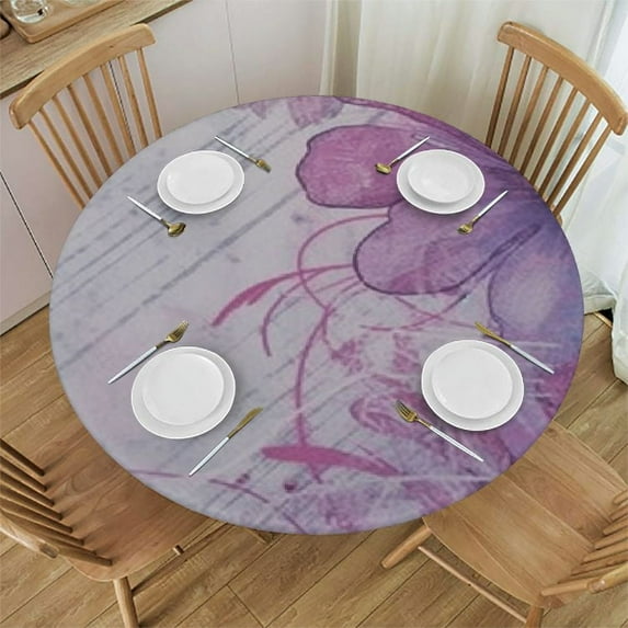 JEUXUS Poppy Tablecloth - Outdoor Round Tablecloth Poppy Flower Artwork with Poetry Pattern Romance Theme Floral Artsy Vintage Style Graphic Decorated Kitchen Lilac