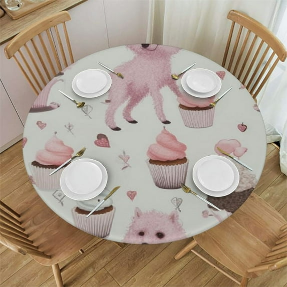 JEUXUS Princess Poodle Dog Round Table Cloth Cover Waterproof Round Tablecloth Table Cloths, Durable Tablecloths for Restaurant Picnic Indoor and Outdoor Dining