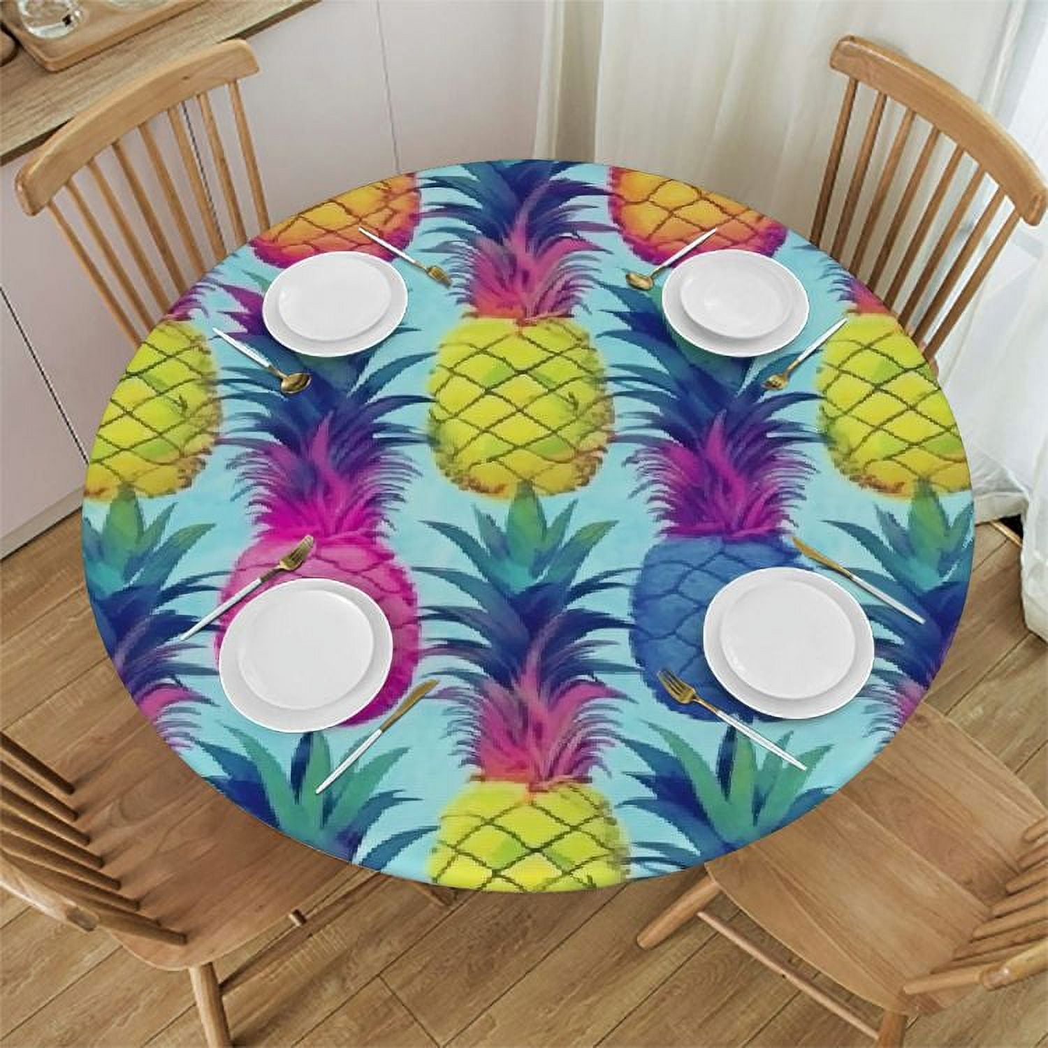 JEUXUS Psychedelic Pineapple Round Table Cover Fitted Outdoor