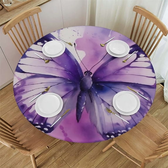 JEUXUS Purple Butterfly Round Table Cloths Decor, Watercolor Washable Table Cover Tablecloth for Outdoor Dining Banquet