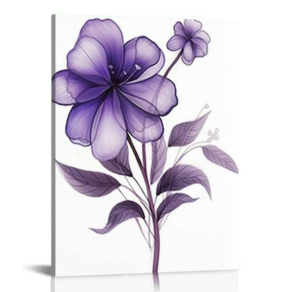 JEUXUS Purple Flower Canvas Wall Art Abstract Transparent Floral with Butterfly Bee Dragonfly Painting Picture Prints Artwork Modern Bedroom Bathroom Decor Framed Ready to Hang