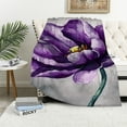thumbnail image 1 of JEUXUS Purple Flower Floral Picture Blanket Gifts - Flannel Fleece Blanket White, 1 of 6