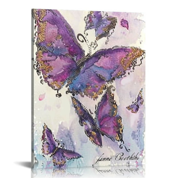 JEUXUS Purple Lavender Plant Flower Purple Butterfly Wall Art Purple Butterfly Wall Art Canvas Poster Watercolor Floral Canvas Printed MatterWall Art Rustic Farmhouse Aesthetic Botanical