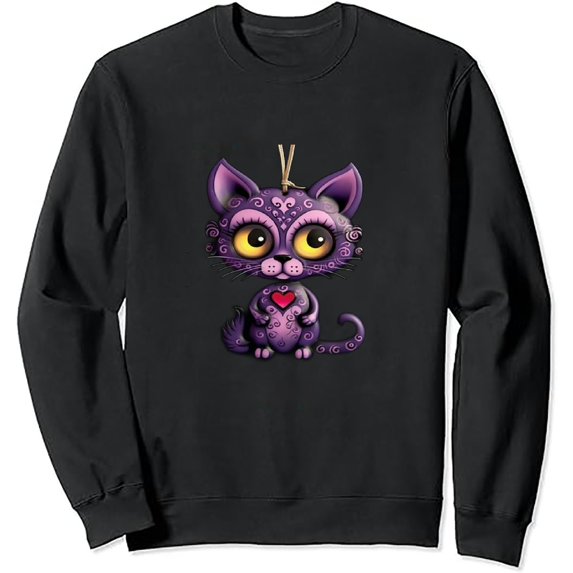 JEUXUS Purple Zombie Sugar Skull Kitten Sweatshirt