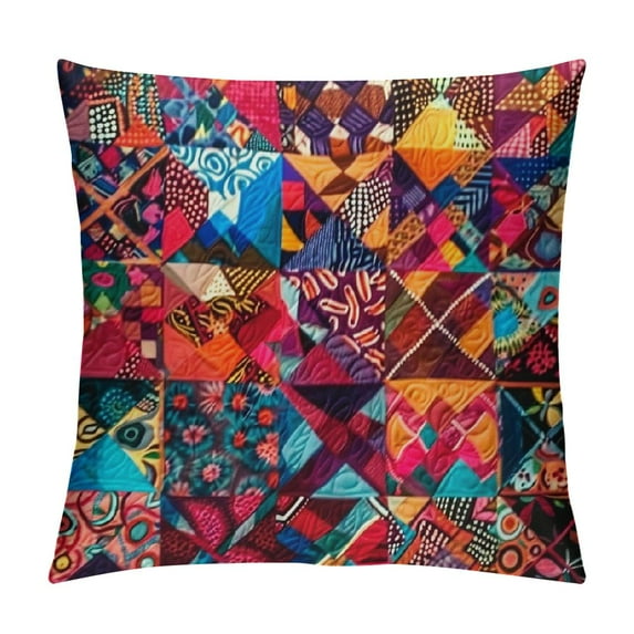 JEUXUS  Quilt Throw Pillow Cushion Cover Image Print of a Cultural Tile Pattern from Bali Indonesia Floral and Rich in Color, Double-Side Digital Print Decor,Multicolor