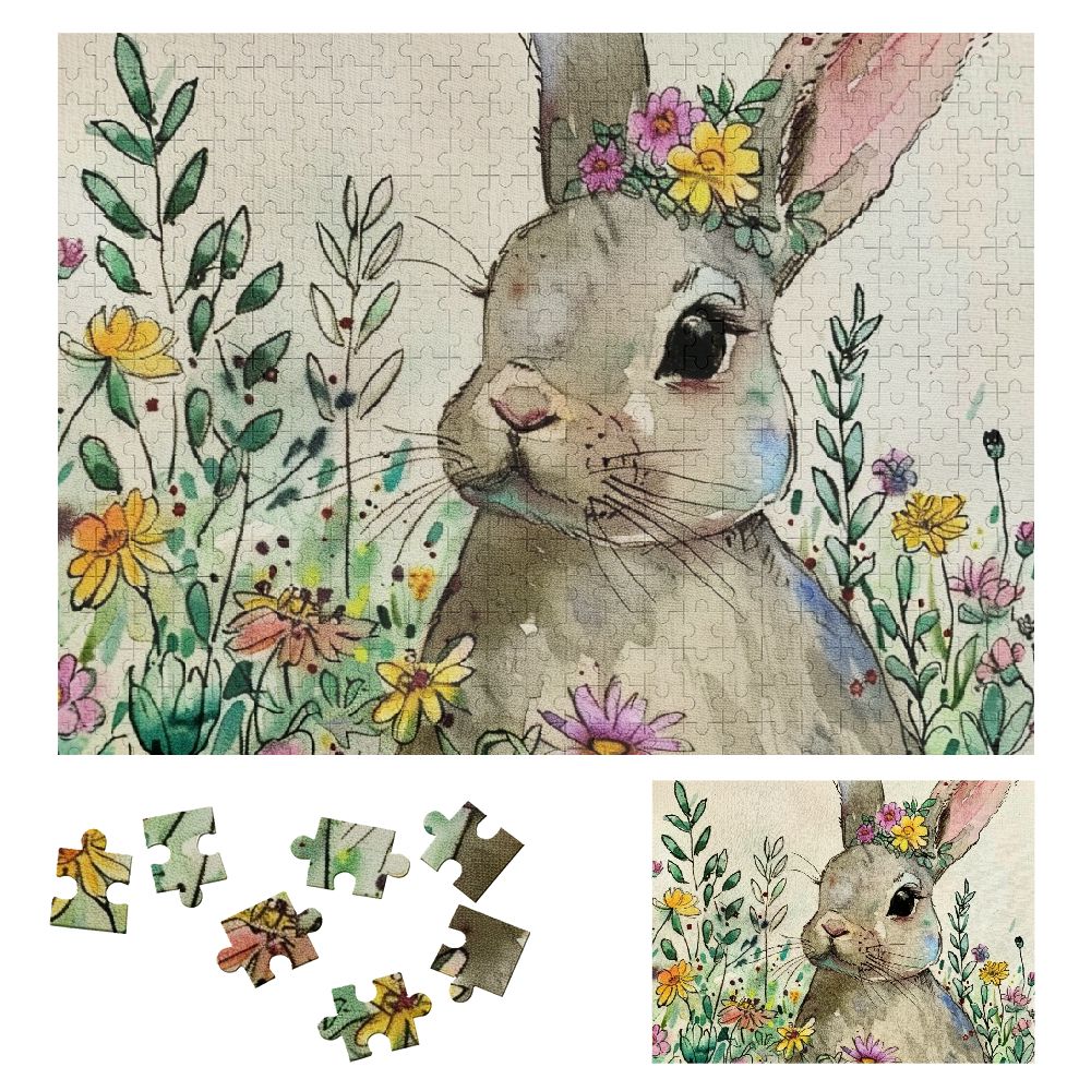 Shop Puzzle Rabbit JEUXUS Rabbit Flowers Whimsical Wooden Puzzle for Adults and Kids 500 ...