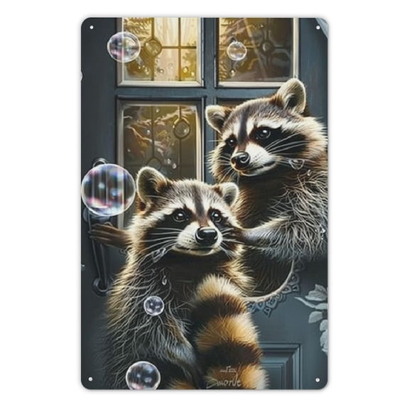 JEUXUS Raccoons Hanging Sign 8*12in 8x12in