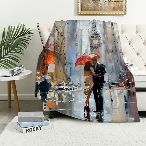 JEUXUS Rainy Cityscape Flannel Blanket Exquisite Gifts for All Seasons Soft Plush Blankets 60x80in