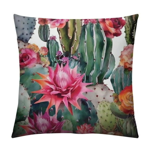 JEUXUS Rectangle Pillowcase Watercolor Green Cactus Flowers Twigs Feathers Arrows,Standard Throw Cushion Cover for Bed Couch Sofa Office Decor